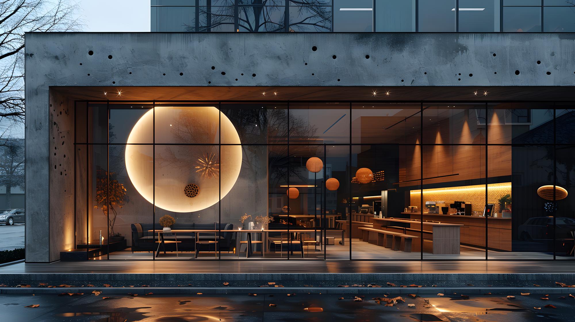 Studio exterior with modern facade and signage